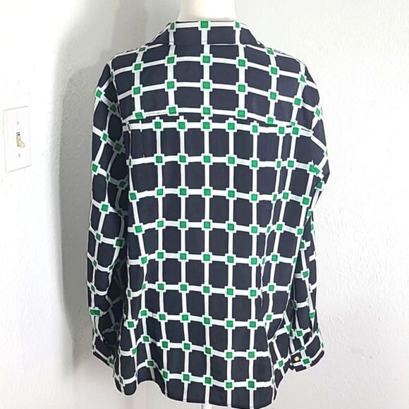 Michael Kors Navy, Green & White Print Jacket/Blouse, Zips Down Front, Size 1X - Picture 11 of 13